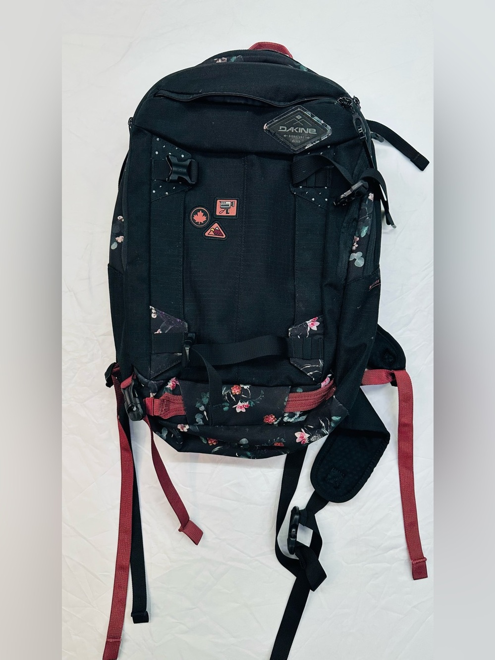 Dakine Black Floral Backpack with Red Straps